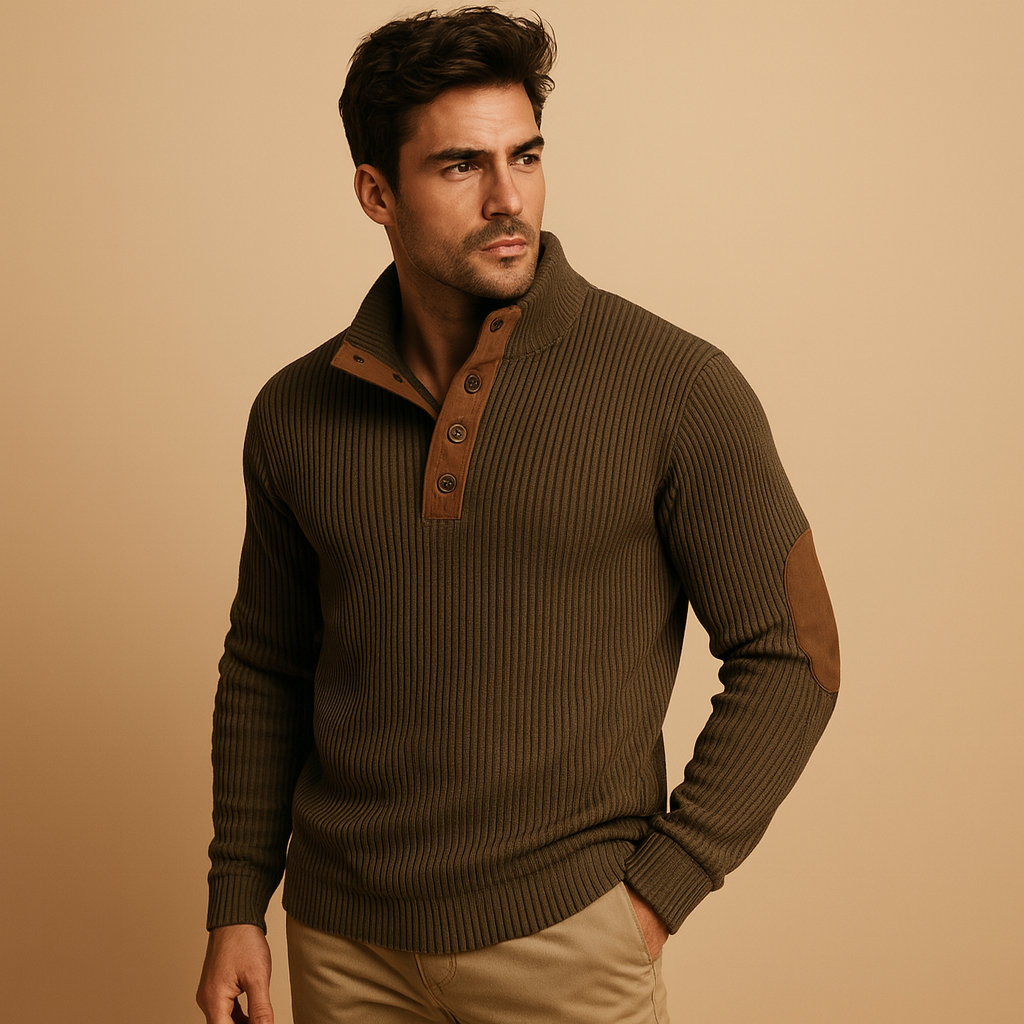 Morgan Ribgebreid Sweatshirt voor Heren | Katoen Opstaande Kraag Knopen