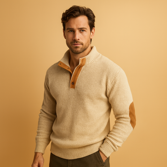 Morgan Ribgebreid Sweatshirt voor Heren | Katoen Opstaande Kraag Knopen