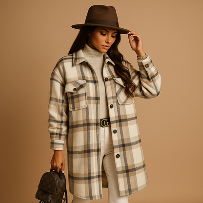 Melora Geruite Jas voor Dames | Wol-Look Lange Snit