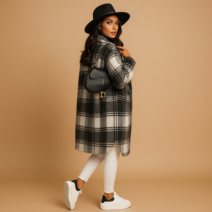 Melora Geruite Jas voor Dames | Wol-Look Lange Snit