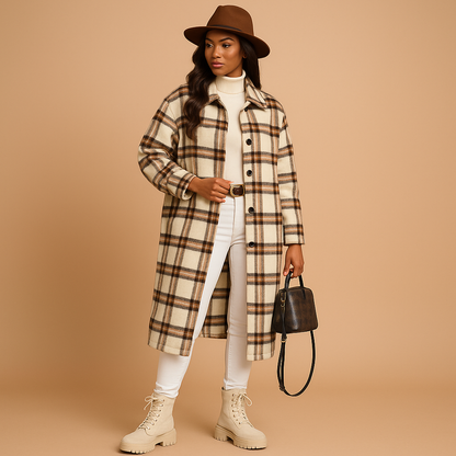 Melora Geruite Jas voor Dames | Wol-Look Lange Snit