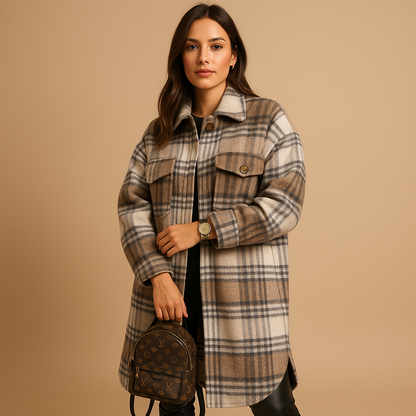 Melora Geruite Jas voor Dames | Wol-Look Lange Snit