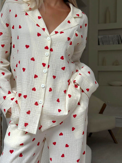 Mira | Dames Pyjama Set met Hartjesprint