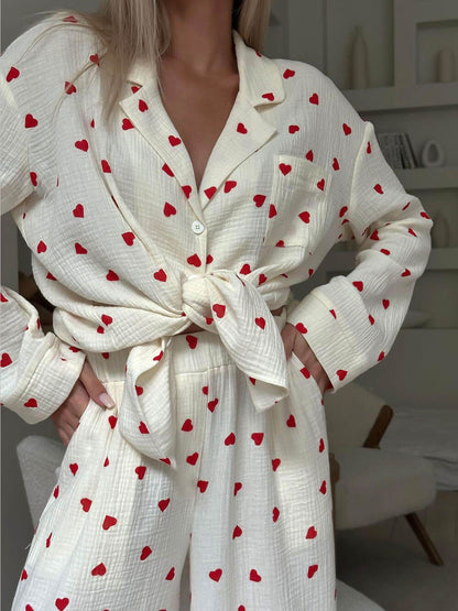 Mira | Dames Pyjama Set met Hartjesprint